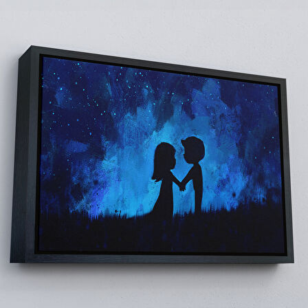 Kahverengi Çerçeveli Ay Işığındakı Küçük Aşıklar Dekoratif Duvar Tablosu