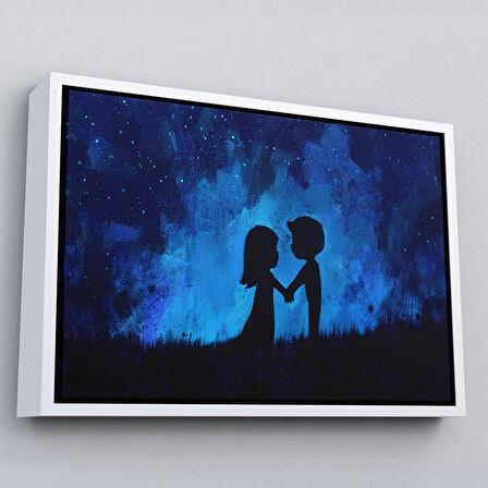 Kahverengi Çerçeveli Ay Işığındakı Küçük Aşıklar Dekoratif Duvar Tablosu