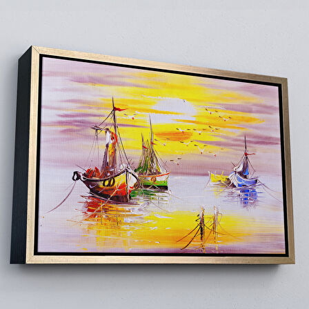 Kahverengi Çerçeveli Venedik İtalya Yağlıboya Görünüm Dekoratif Kanvas Duvar Tablosu