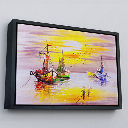 Kahverengi Çerçeveli Venedik İtalya Yağlıboya Görünüm Dekoratif Kanvas Duvar Tablosu