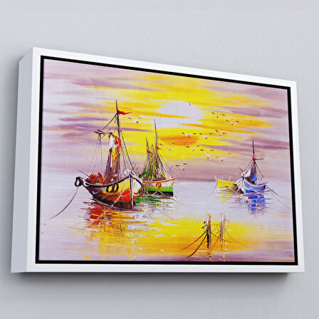 Kahverengi Çerçeveli Venedik İtalya Yağlıboya Görünüm Dekoratif Kanvas Duvar Tablosu