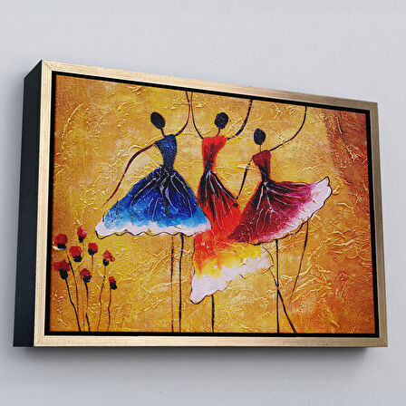 Kahverengi Çerçeveli İspanyol Dansı Yağlıboya Görünüm Dekoratif Kanvas Duvar Tablosu