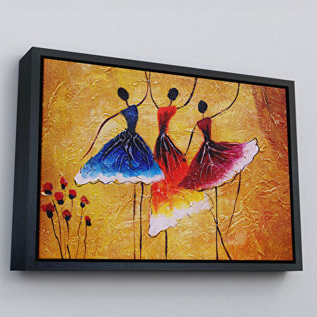 Kahverengi Çerçeveli İspanyol Dansı Yağlıboya Görünüm Dekoratif Kanvas Duvar Tablosu