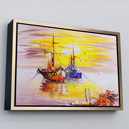 Altın Çerçeveli Venedik İtalya Yağlıboya Görünüm Dekoratif Kanvas Duvar Tablosu