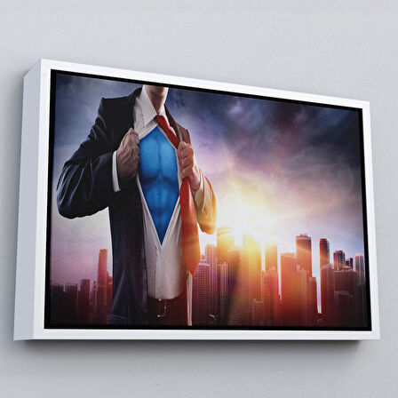 Siyah Çerçeveli İş Adamı Süper Kahraman Dekoratif Kanvas Duvar Tablosu