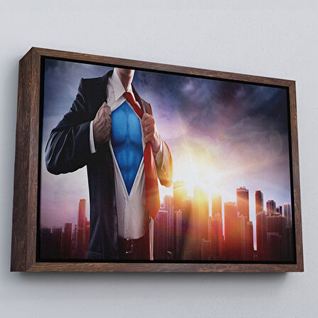 Siyah Çerçeveli İş Adamı Süper Kahraman Dekoratif Kanvas Duvar Tablosu