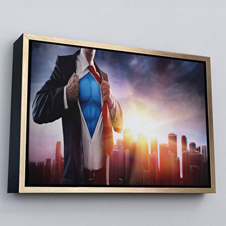 Siyah Çerçeveli İş Adamı Süper Kahraman Dekoratif Kanvas Duvar Tablosu