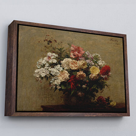 Beyaz Çerçeveli Vazodaki Renkli Çiçekler Duvar Tablosu