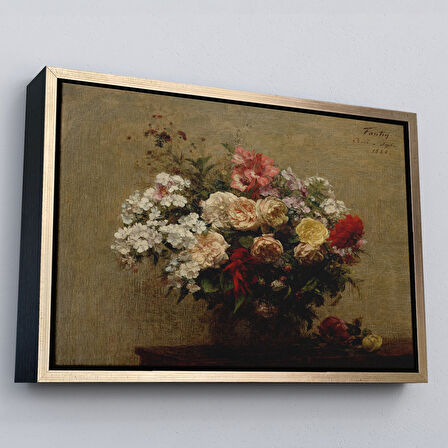 Beyaz Çerçeveli Vazodaki Renkli Çiçekler Duvar Tablosu