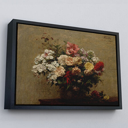 Beyaz Çerçeveli Vazodaki Renkli Çiçekler Duvar Tablosu