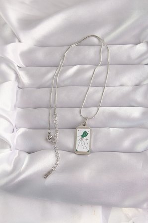 316L Çelik Gümüş Renk Beyaz Mineli Tarot Kolye 5886