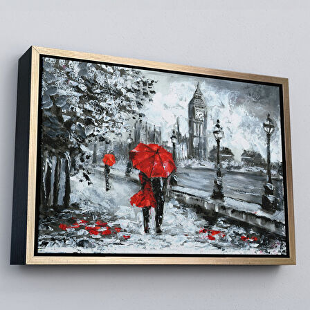 Kahverengi Çerçeveli Londra Sokakları Yağlıboya Görünüm Dekoratif Kanvas Duvar Tablosu