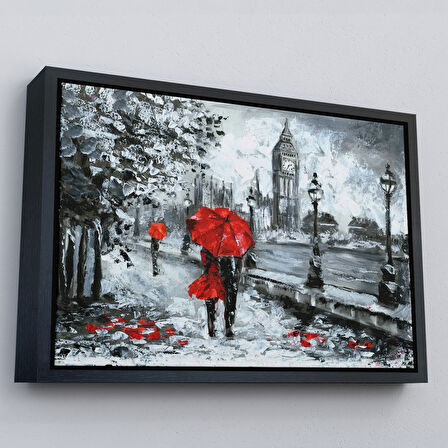 Kahverengi Çerçeveli Londra Sokakları Yağlıboya Görünüm Dekoratif Kanvas Duvar Tablosu