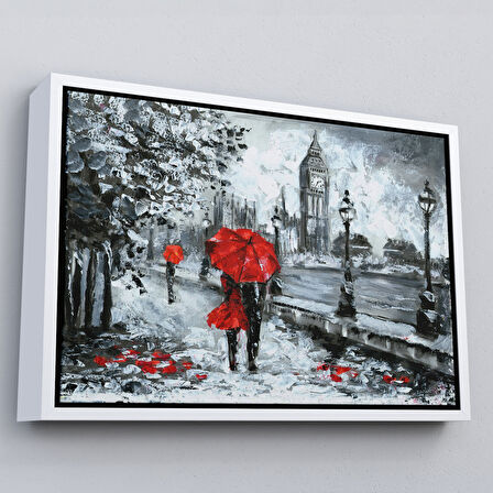 Kahverengi Çerçeveli Londra Sokakları Yağlıboya Görünüm Dekoratif Kanvas Duvar Tablosu