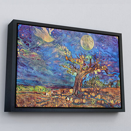 Altın Çerçeveli Yaşlı Ağaç ile Sihirli Moderd Manzara Duvar Tablosu