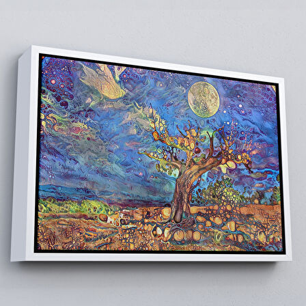 Kahverengi Çerçeveli Yaşlı Ağaç ile Sihirli Moderd Manzara Duvar Tablosu