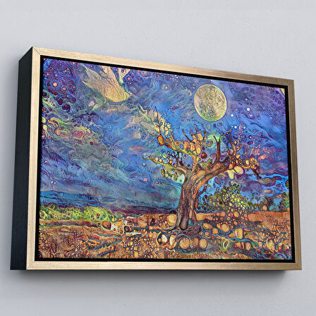 Kahverengi Çerçeveli Yaşlı Ağaç ile Sihirli Moderd Manzara Duvar Tablosu