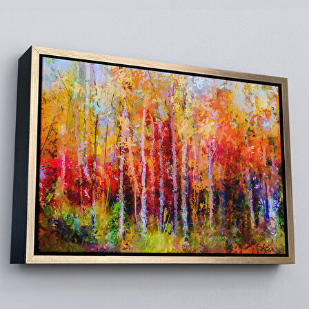 Kahverengi Çerçeveli Son Bahar Ağaçları Yağlıboya Görünüm Dekoratif Kanvas Duvar Tablosu