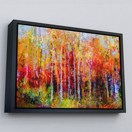 Kahverengi Çerçeveli Son Bahar Ağaçları Yağlıboya Görünüm Dekoratif Kanvas Duvar Tablosu