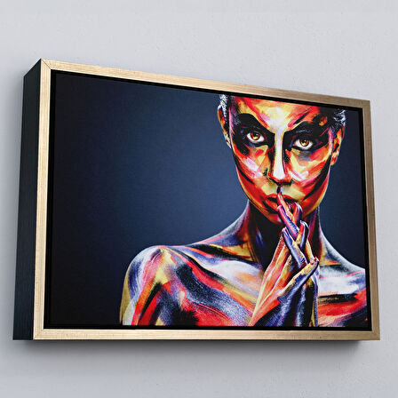 Beyaz Çerçeveli Güzel Kız Portresi Yağlıboya Görünüm Dekoratif Kanvas Duvar Tablosu