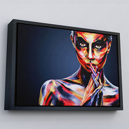 Beyaz Çerçeveli Güzel Kız Portresi Yağlıboya Görünüm Dekoratif Kanvas Duvar Tablosu