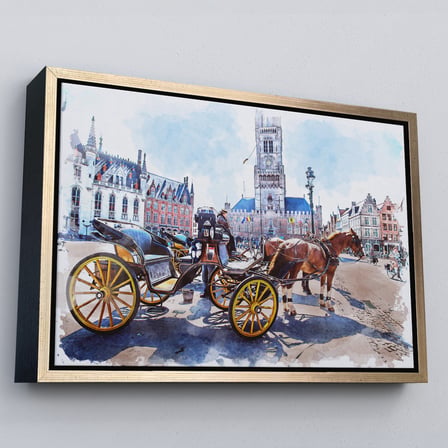 Kahverengi Çerçeveli Brugge Tarihi Kasabası Belçika Dekoratif Kanvas Tablo