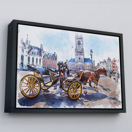 Kahverengi Çerçeveli Brugge Tarihi Kasabası Belçika Dekoratif Kanvas Tablo