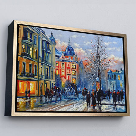 Kahverengi Çerçeveli Kiev Ukranya Yağlıboya Görünüm Dekoratif Kanvas Tablo