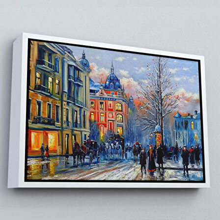 Kahverengi Çerçeveli Kiev Ukranya Yağlıboya Görünüm Dekoratif Kanvas Tablo