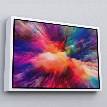 Altın Çerçeveli Yaratıcı Renkler Yağlıboya Görünüm Dekoratif Kanvas Duvar Tablosu