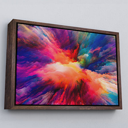 Altın Çerçeveli Yaratıcı Renkler Yağlıboya Görünüm Dekoratif Kanvas Duvar Tablosu