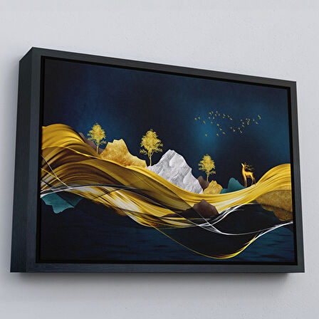 Altın Çerçeveli Altın Renkli Dağların Dekoratif Duvar Tablosu