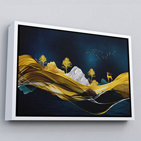 Altın Çerçeveli Altın Renkli Dağların Dekoratif Duvar Tablosu