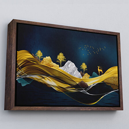 Altın Çerçeveli Altın Renkli Dağların Dekoratif Duvar Tablosu