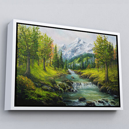 Altın Çerçeveli Karlı Dağlar ve İlk bahar Manzarası Duvar Tablosu