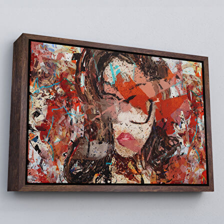 Kahverengi Çerçeveli Çağdaş Sanat Kadın portresi Yağlıboya Görünüm Dekoratif Kanvas Duvar Tablosu