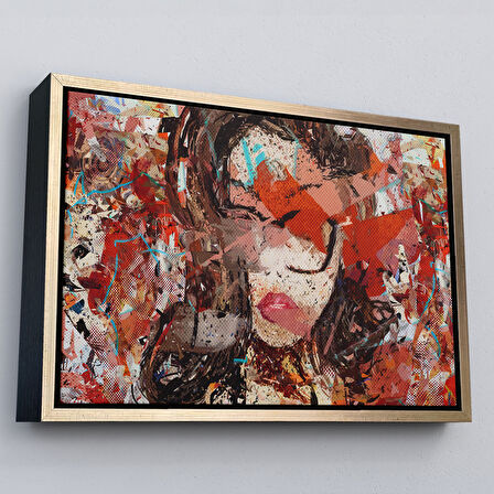 Kahverengi Çerçeveli Çağdaş Sanat Kadın portresi Yağlıboya Görünüm Dekoratif Kanvas Duvar Tablosu