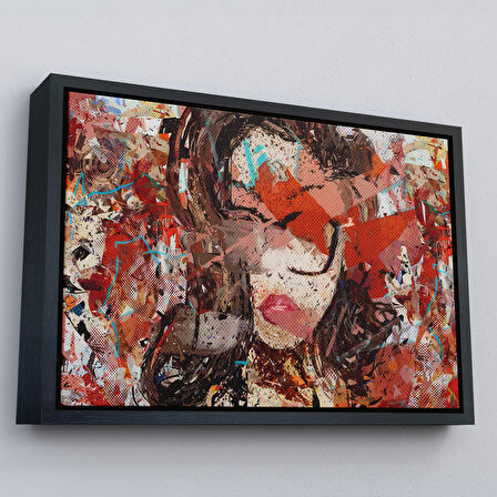 Kahverengi Çerçeveli Çağdaş Sanat Kadın portresi Yağlıboya Görünüm Dekoratif Kanvas Duvar Tablosu