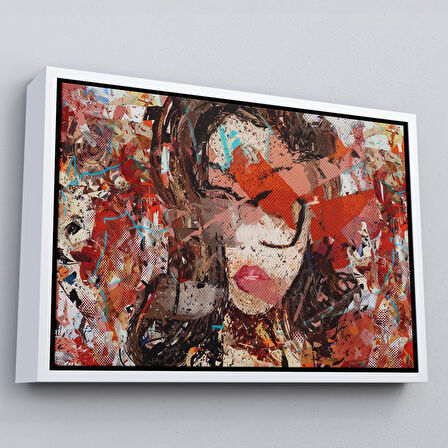 Kahverengi Çerçeveli Çağdaş Sanat Kadın portresi Yağlıboya Görünüm Dekoratif Kanvas Duvar Tablosu