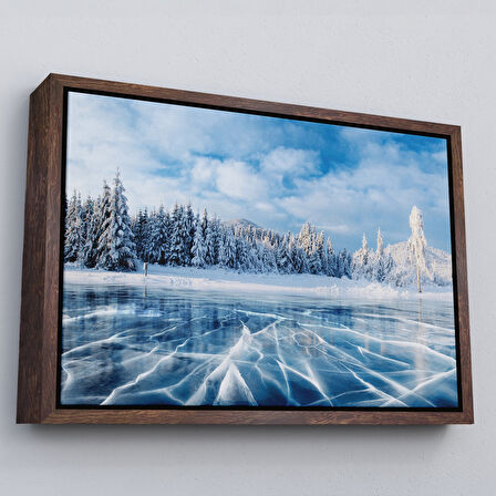 Siyah Çerçeveli Donmuş Göl Ukrayna Dekoratif Kanvas Duvar Tablosu