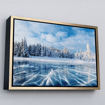 Siyah Çerçeveli Donmuş Göl Ukrayna Dekoratif Kanvas Duvar Tablosu