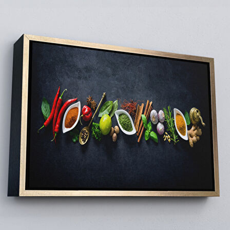 Beyaz Çerçeveli Mutfak Masasın da Baharatlar Dekoratif Kanvas Duvar Tablosu