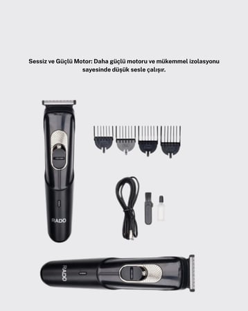 Sessiz Motorlu Kablosuz Kullanımlı Şarjlı Saç ve Sakal Kesme Makinesi – Taraklı Set