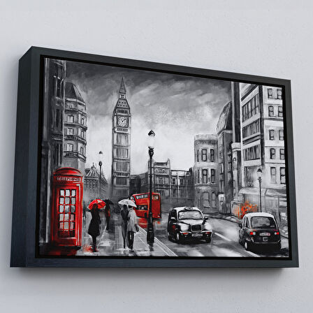 Siyah Çerçeveli Ingiltere Londra Yağlıboya Görünüm Dekoratif Tablo