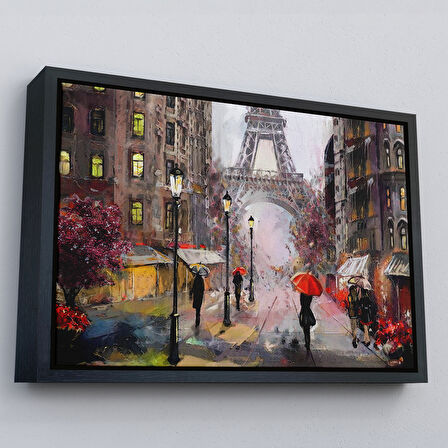 Kahverengi Çerçeveli Eyfel Manzarası Yağlıboya Görünüm Dekoratif Kanvas Duvar Tablosu