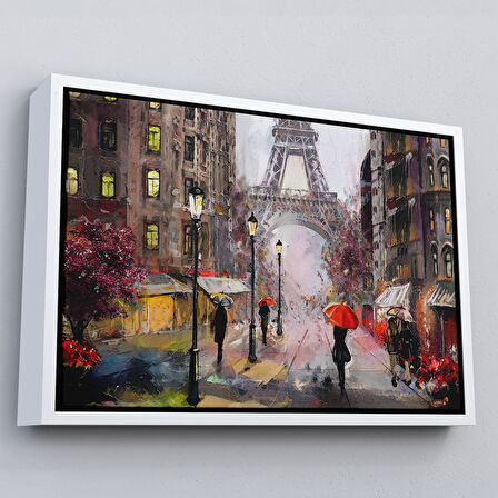 Siyah Çerçeveli Eyfel Manzarası Yağlıboya Görünüm Dekoratif Kanvas Duvar Tablosu