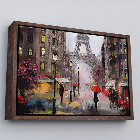 Siyah Çerçeveli Eyfel Manzarası Yağlıboya Görünüm Dekoratif Kanvas Duvar Tablosu