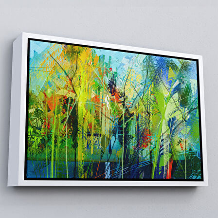 Kahverengi Çerçeveli Soyut Yağlıboya Görünüm Dekoratif Kanvas Duvar Tablosu