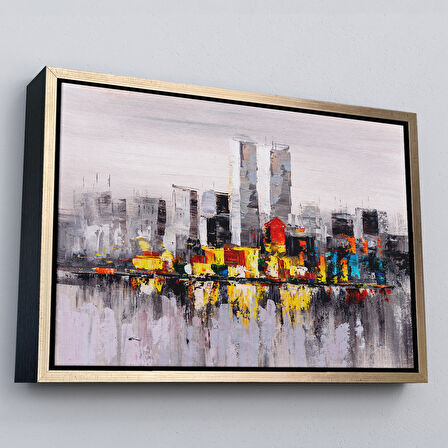 Beyaz Çerçeveli New York Şehir Manzarası Yağlıboya Görünüm Dekoratif Kanvas Duvar Tablosu