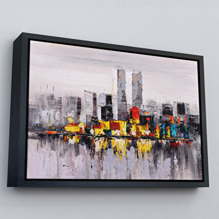 Beyaz Çerçeveli New York Şehir Manzarası Yağlıboya Görünüm Dekoratif Kanvas Duvar Tablosu